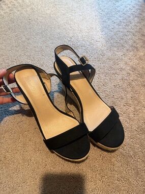 Classic Black Women's Ankle-Strap Wedge Sandals